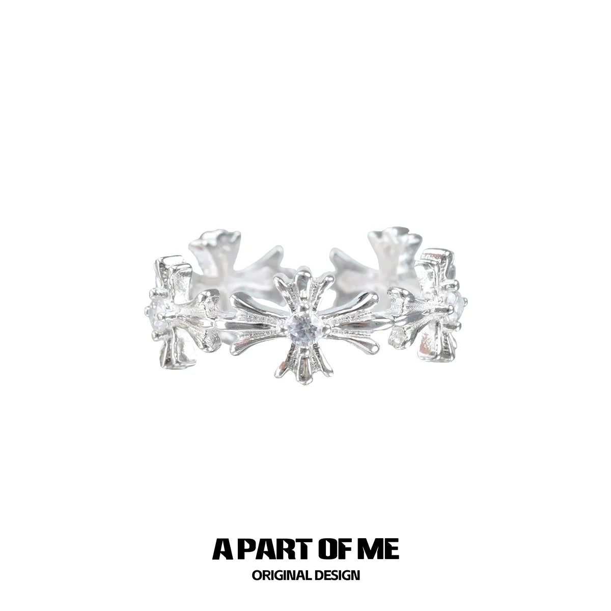 Silver A PART OF ME cross couple rings featuring a unique design with a sparkling center stone