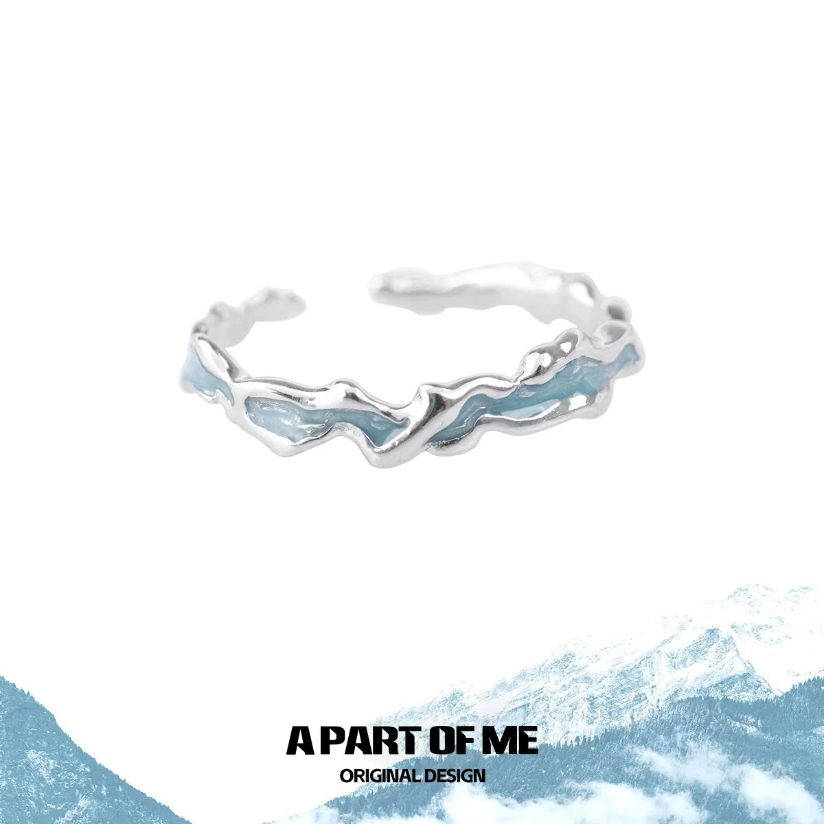 A Part of Me tidal wave ring in silver with a wavy design and blue accents for a stylish look