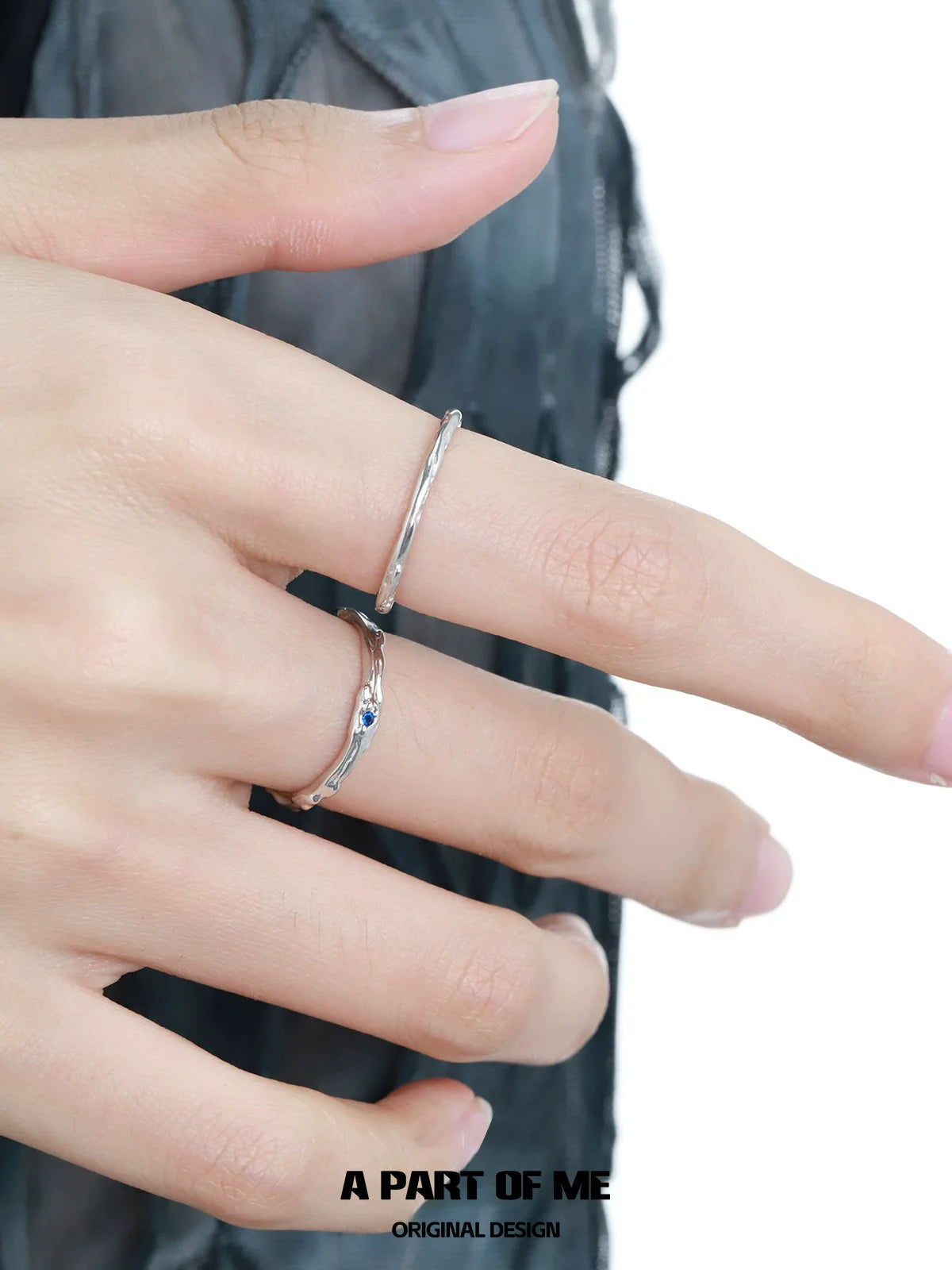 Elegant A PART OF ME ultra-fine zircon pair rings displayed on a hand for stylish accessorizing