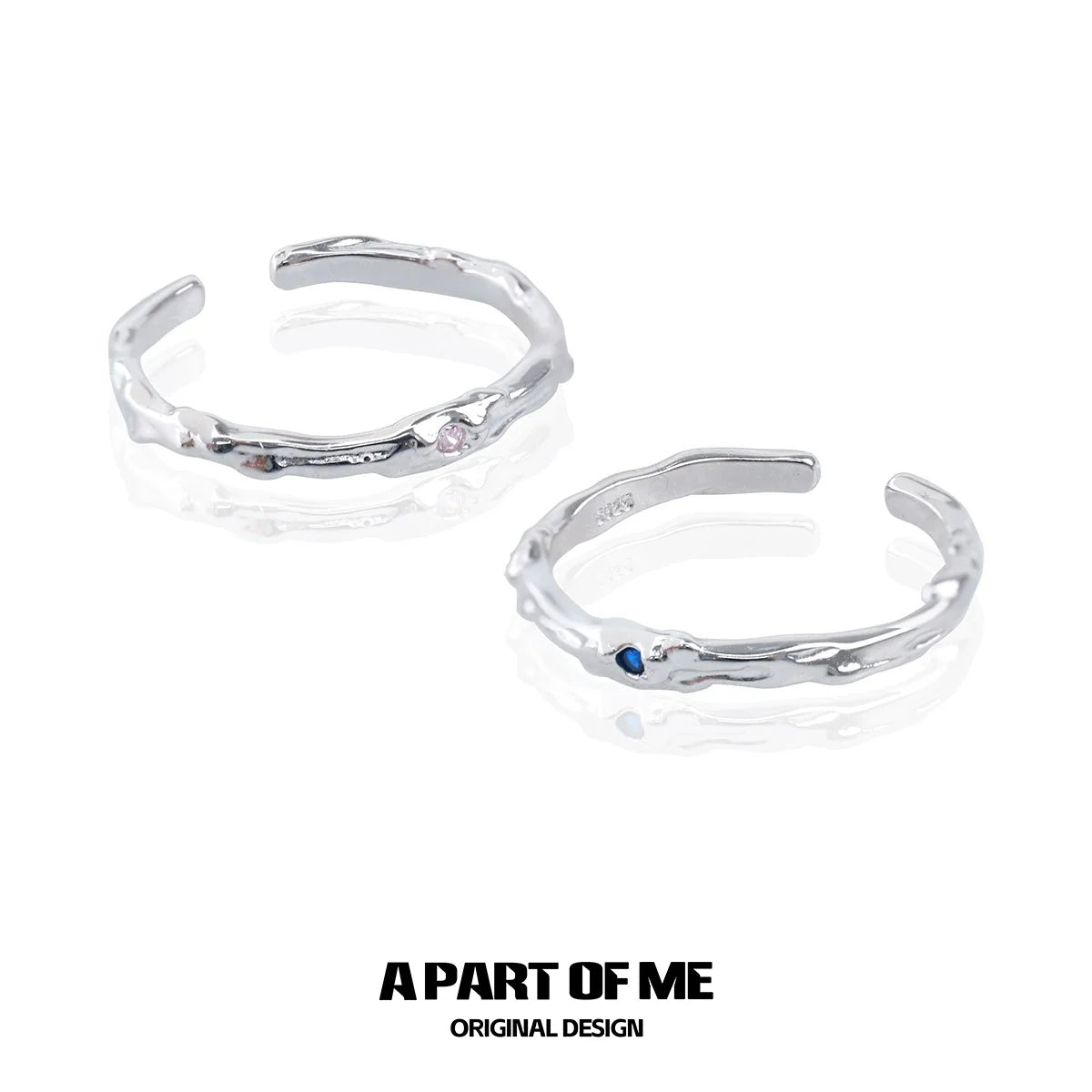 A PART OF ME ultra-fine zircon pair rings featuring unique textured design in silver tone