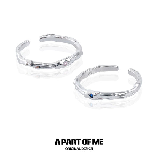 A PART OF ME ultra-fine zircon pair rings featuring unique textured design in silver tone