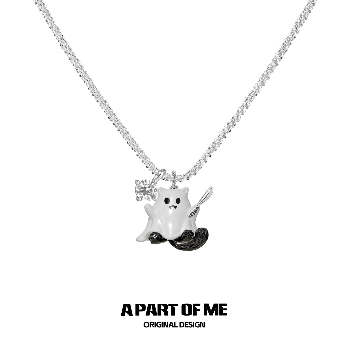 A Part of Me Weapon Kitten Devil Necklace with Silver Chain and Cute Charm Details