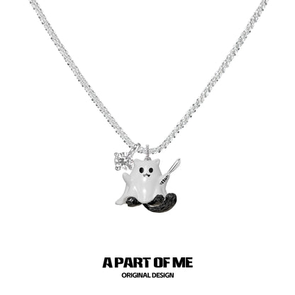 A Part of Me Weapon Kitten Devil Necklace with Silver Chain and Cute Charm Details