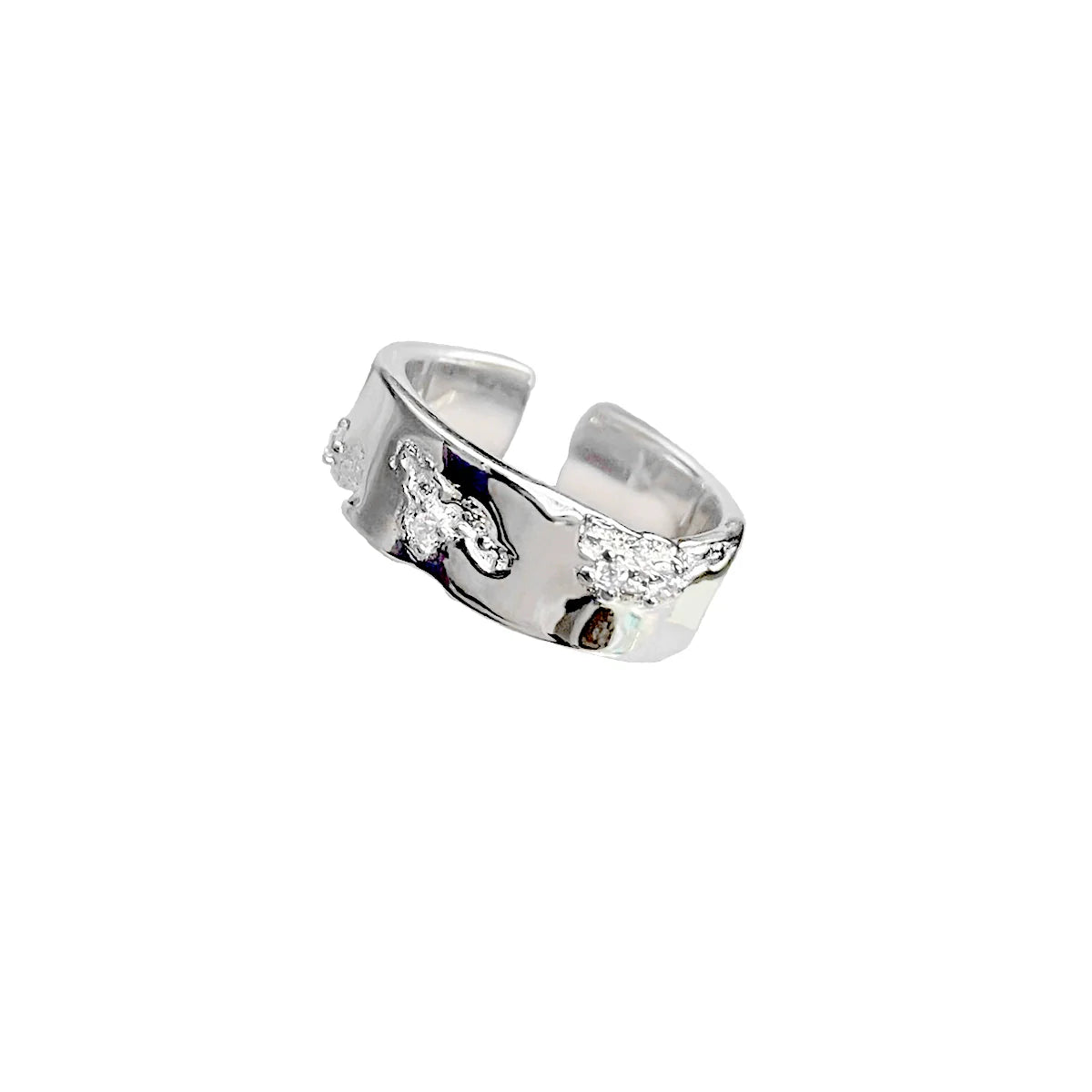 Silver broken galaxy couple rings with unique textured design for a stylish connection