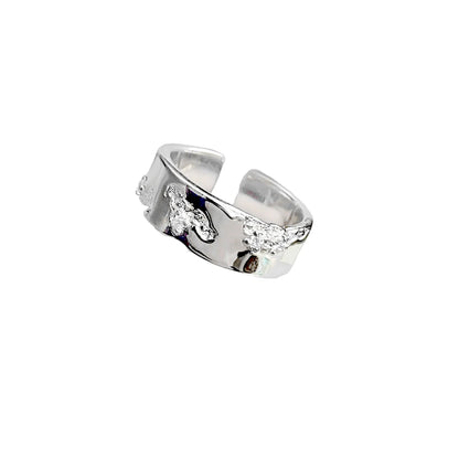Silver broken galaxy couple rings with unique textured design for a stylish connection