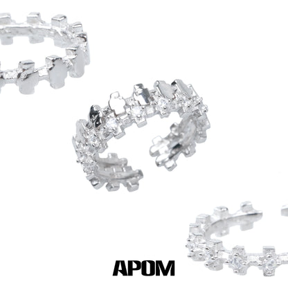 A PART OF ME industrial gear couple rings in silver with intricate design and polished finish