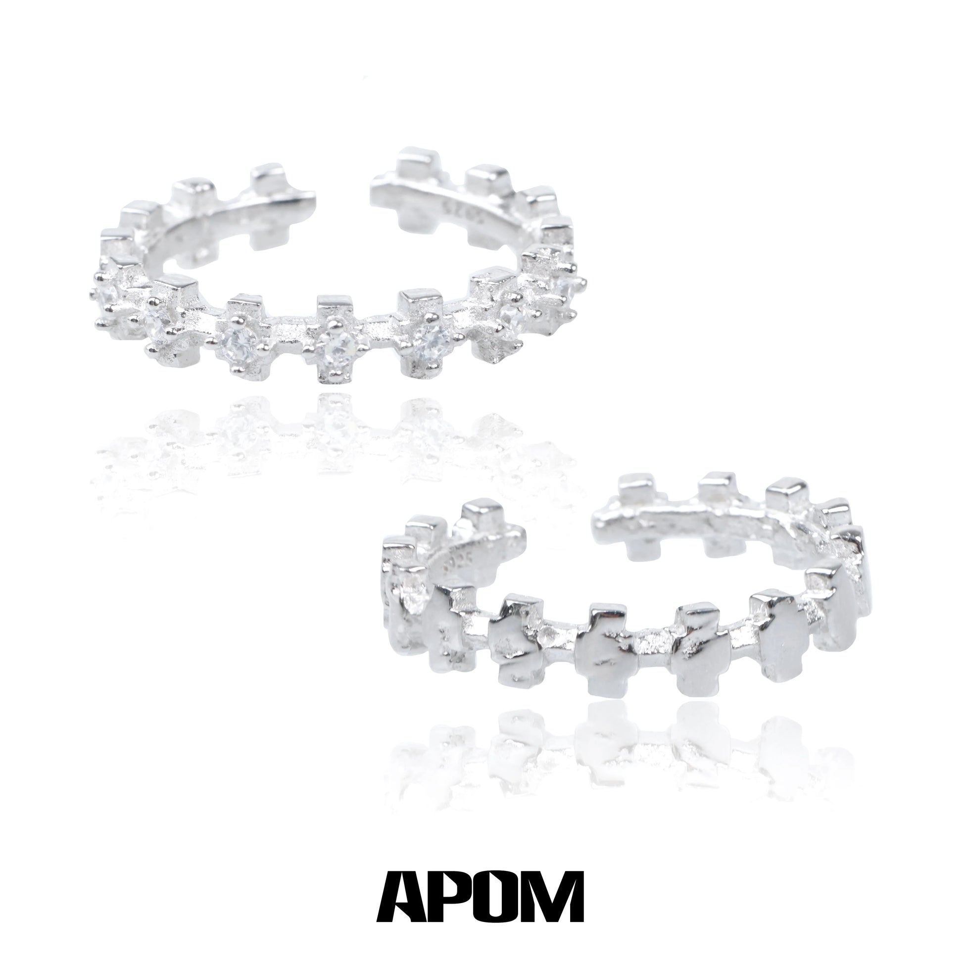 A PART OF ME industrial gear couple rings in silver with a unique interlocking design