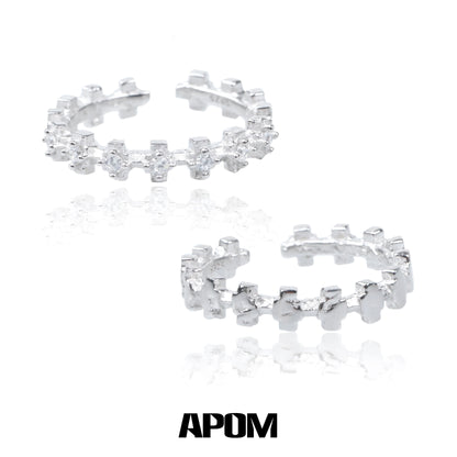 A PART OF ME industrial gear couple rings in silver with a unique interlocking design