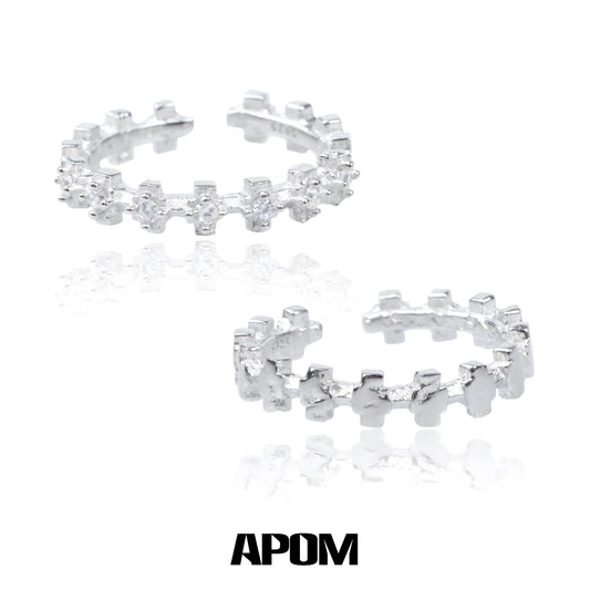 A PART OF ME industrial gear couple rings in silver with a unique interlocking design