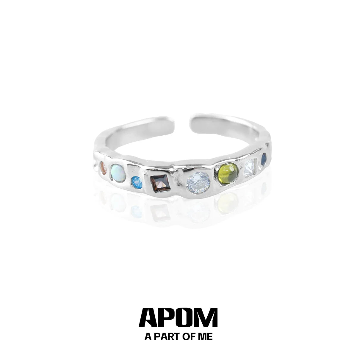 Rainbow gemstone ring by A PART OF ME featuring a variety of colorful sparkling stones