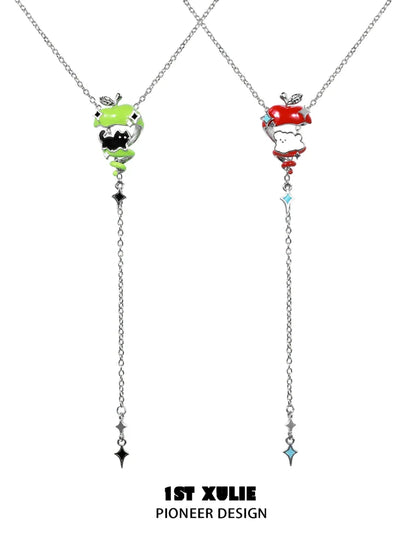Colorful apple cat dog necklace featuring unique design elements and dangling chains