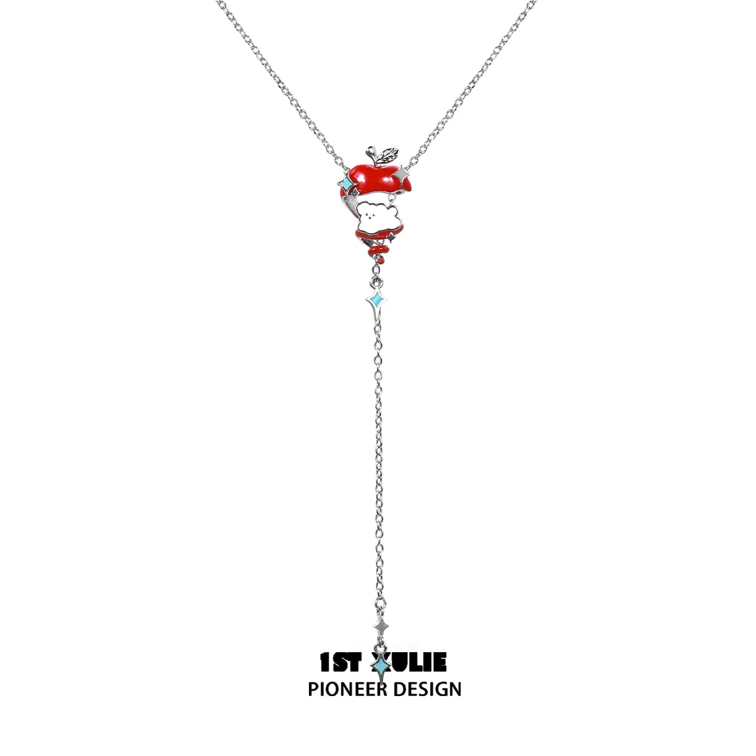 Unique apple cat dog necklace with a playful design featuring a red apple charm
