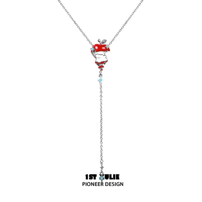 Unique apple cat dog necklace with a playful design featuring a red apple charm