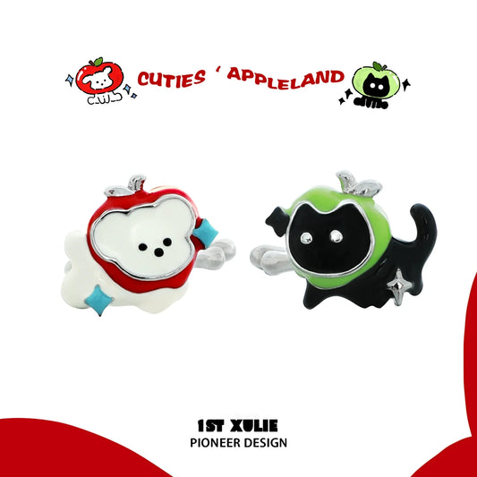 Colorful Cuties Apple Eland Pet Ear Cuffs featuring an apple and cat design for stylish pet accessories