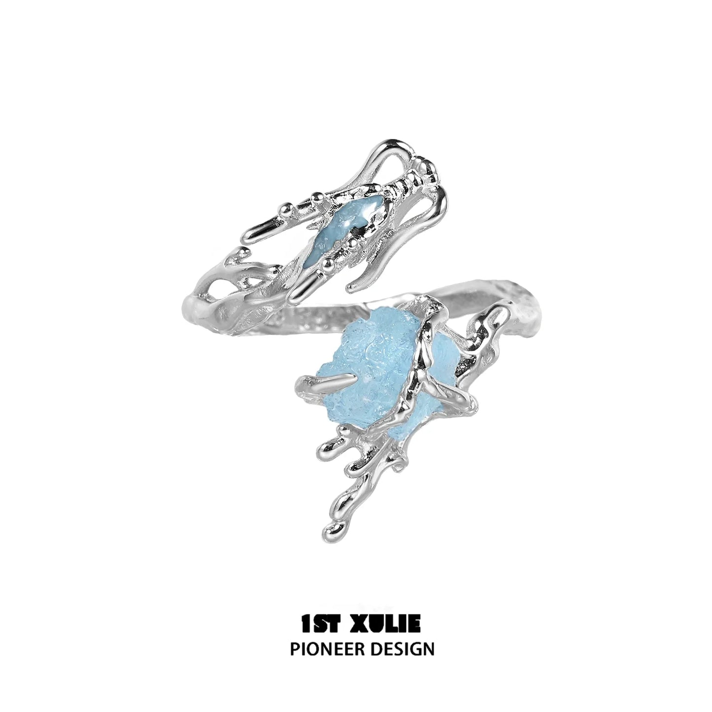 1ST XULIE Aquamarine Dragon Ring with Unique Design and Intricate Details