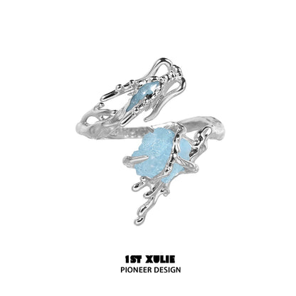 1ST XULIE Aquamarine Dragon Ring with Unique Design and Intricate Details