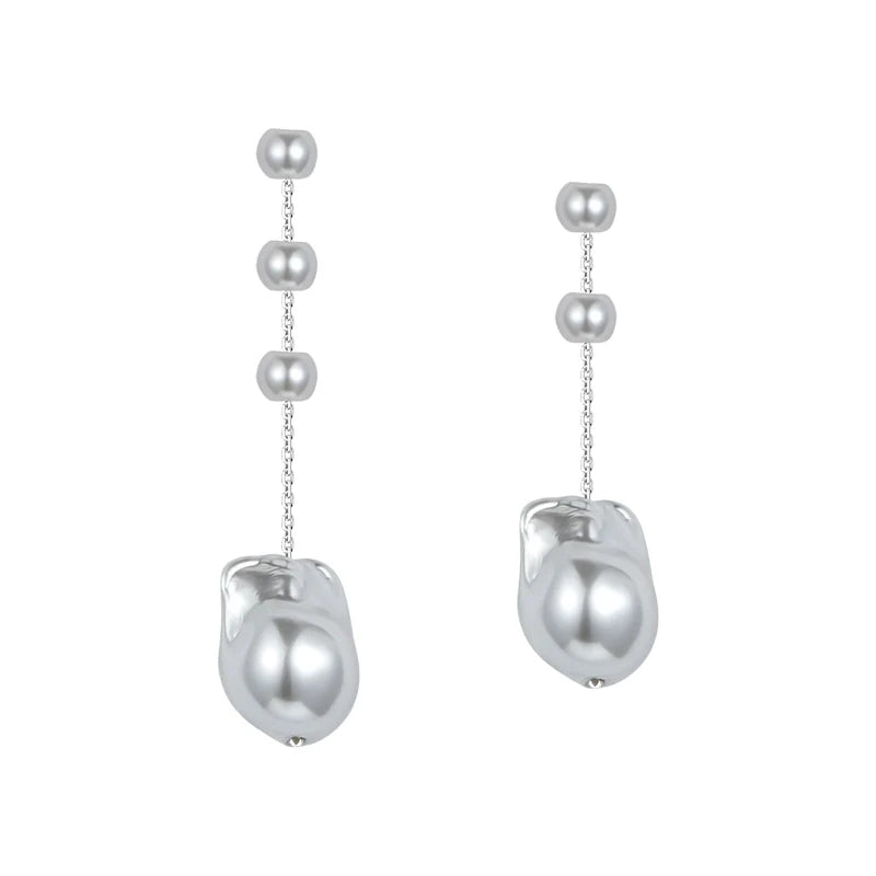 SUN HUNTER Baroque Pearl Earrings with a Unique Drop Design and Delicate Chain Elements