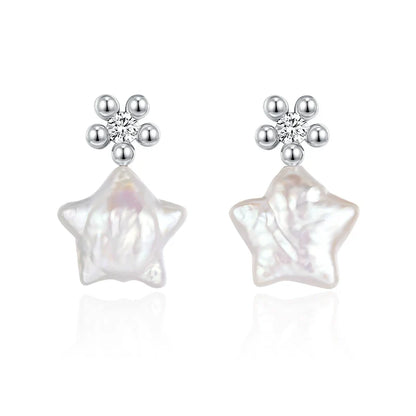 SUN HUNTER Baroque Pearl Star Earrings with Sparkling Details for Elegant Looks
