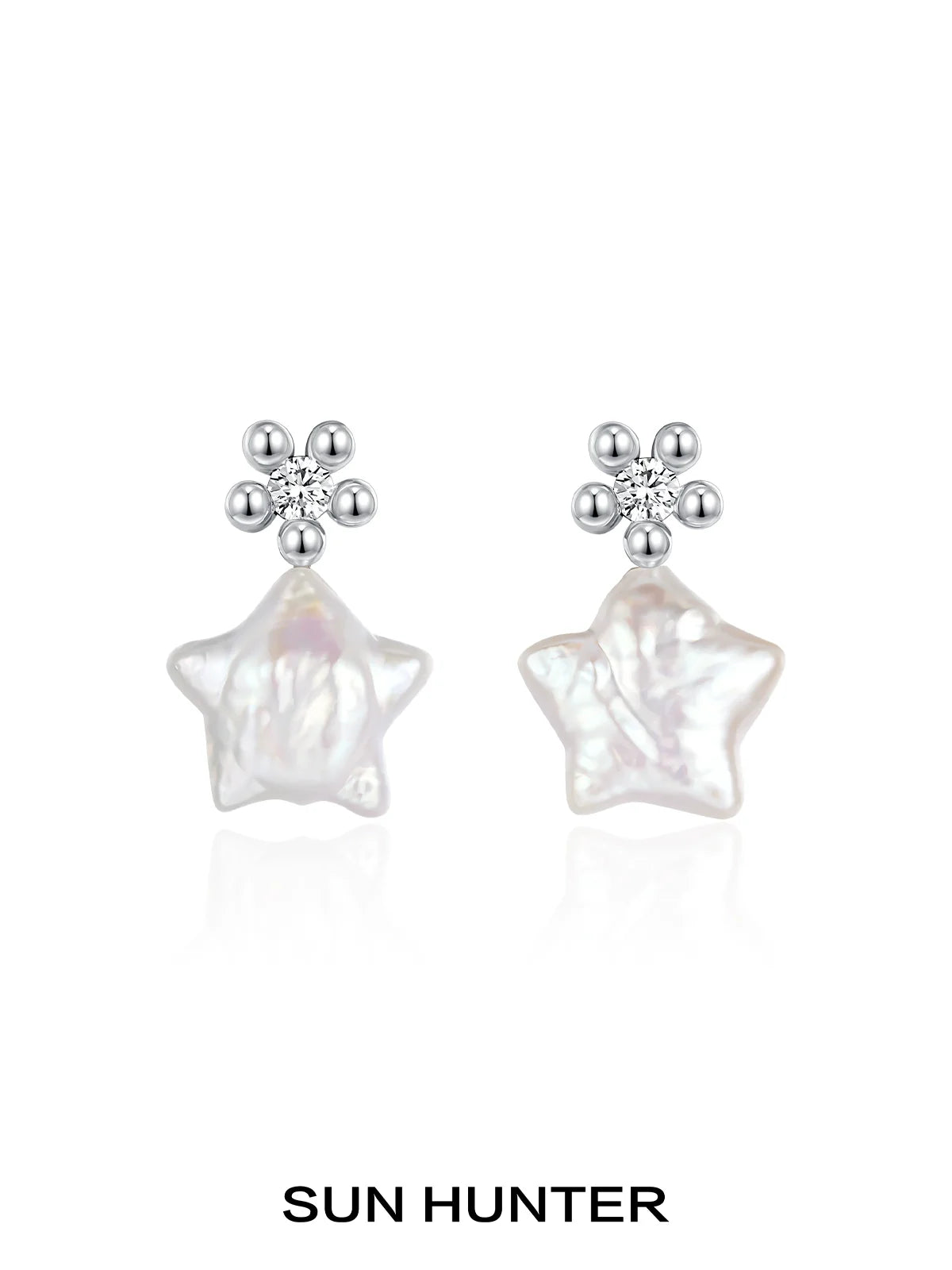 Elegant baroque pearl star earrings with silver accents for a stylish look