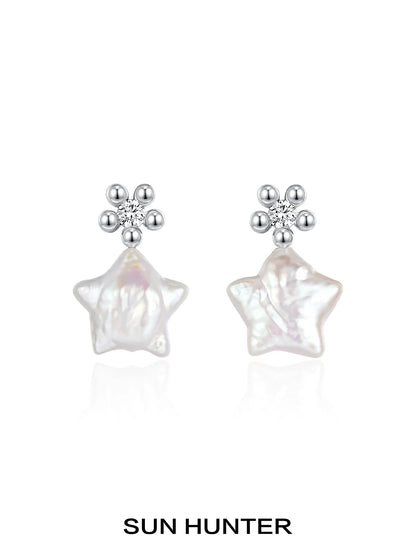 Elegant baroque pearl star earrings with silver accents for a stylish look