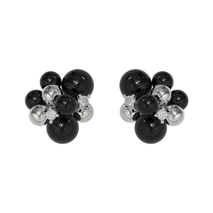 Stylish black agate earrings with silver accents and decorative cluster design