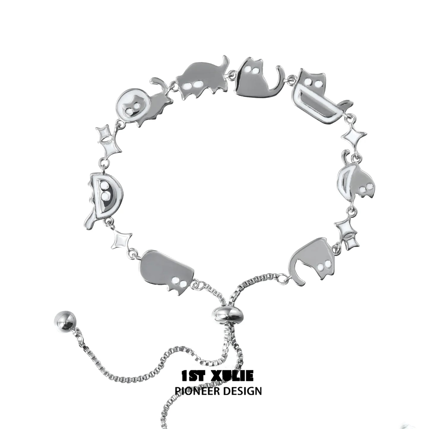 Cute black cat bracelet with playful animal charms for stylish cat lovers