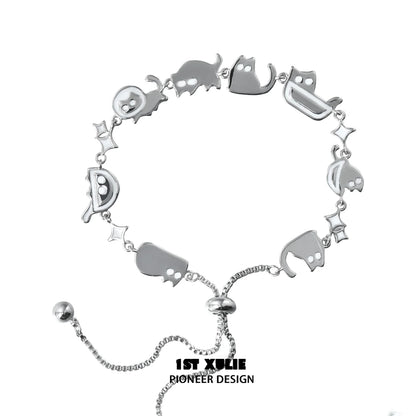 Cute black cat bracelet with playful animal charms for stylish cat lovers