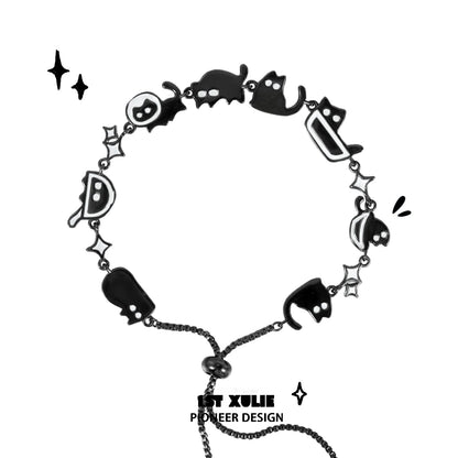 Trendy black cat bracelet featuring playful cat shapes and star designs for cat lovers