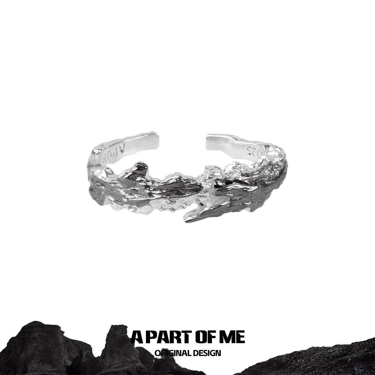 A PART OF ME silver ring featuring a unique design with a black contrast ring detail