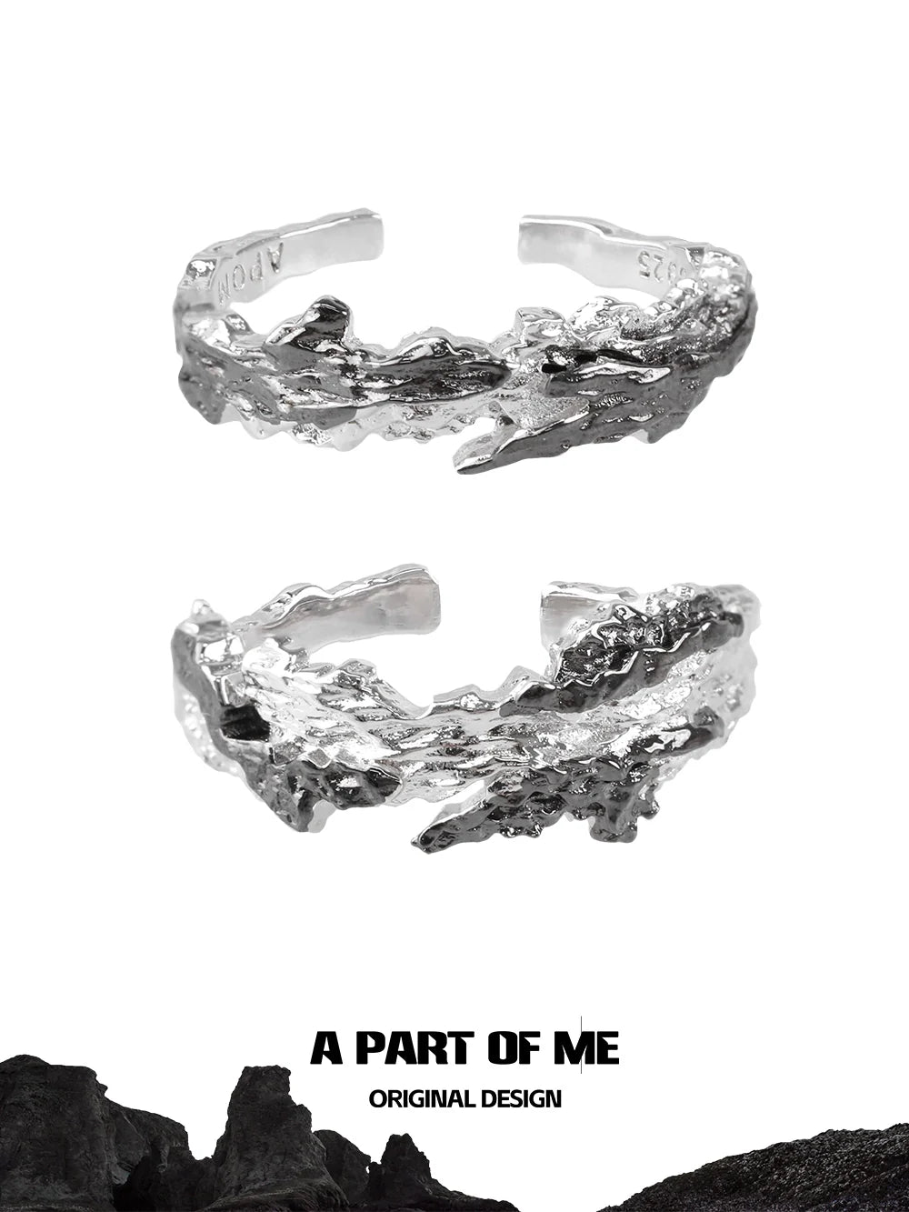 A PART OF ME Original Design Silver Ring with Black Contrast Ring Detail for Unique Style