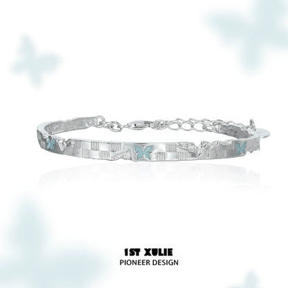 Blue butterfly silver bracelet featuring intricate butterfly designs and a polished finish