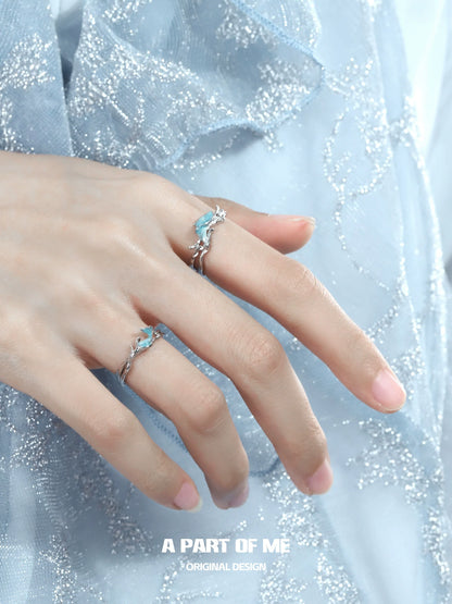 Stylish blue fishtail couple rings from A PART OF ME designed for romantic moments