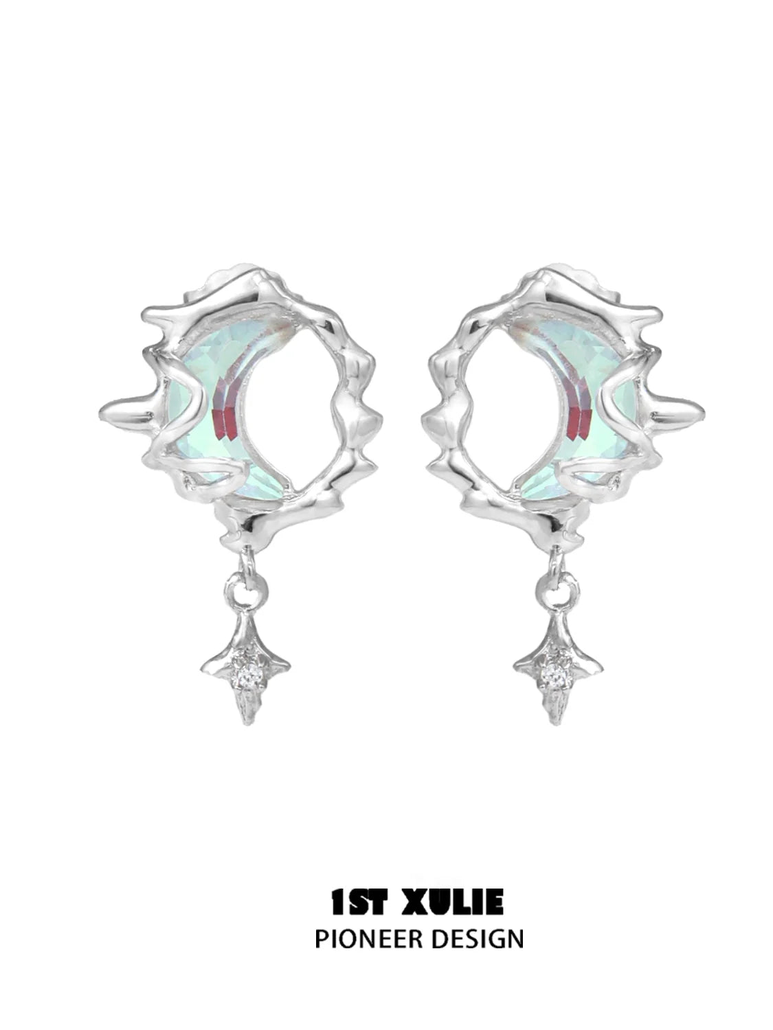 Blue Moon Silver Earrings with Unique Wave Design and Sparkling Detail for Elegant Style