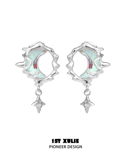 Blue Moon Silver Earrings with Unique Wave Design and Sparkling Detail for Elegant Style