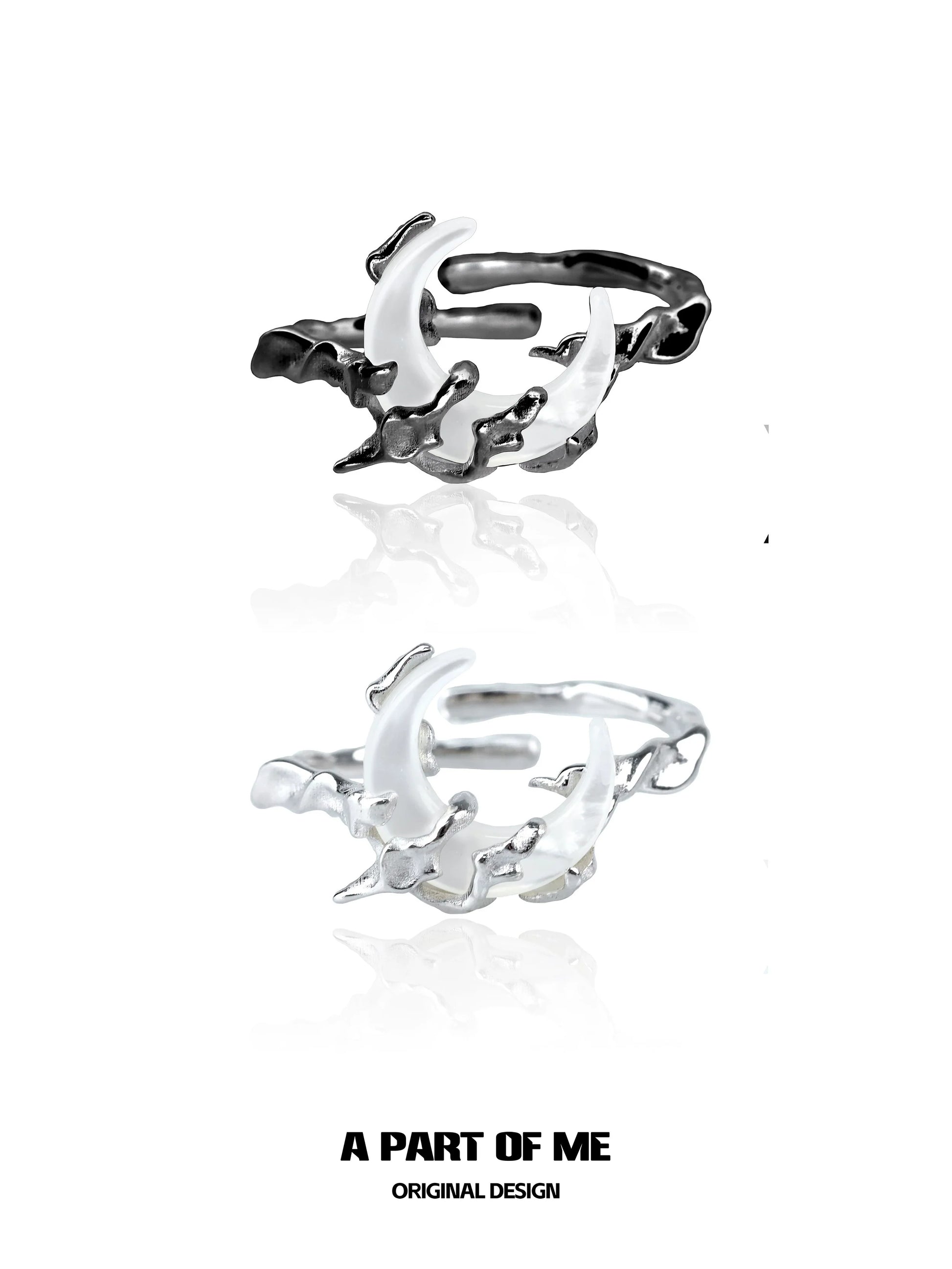 Bone orchid moon ring in silver and black with a unique organic design by A PART OF ME