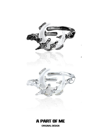 Bone orchid moon ring in silver and black with a unique organic design by A PART OF ME