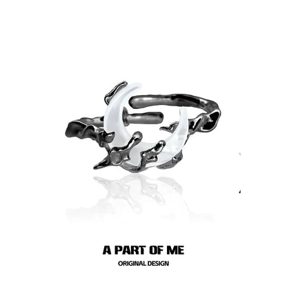 Bone orchid moon ring by A PART OF ME featuring unique organic design in black and white metal