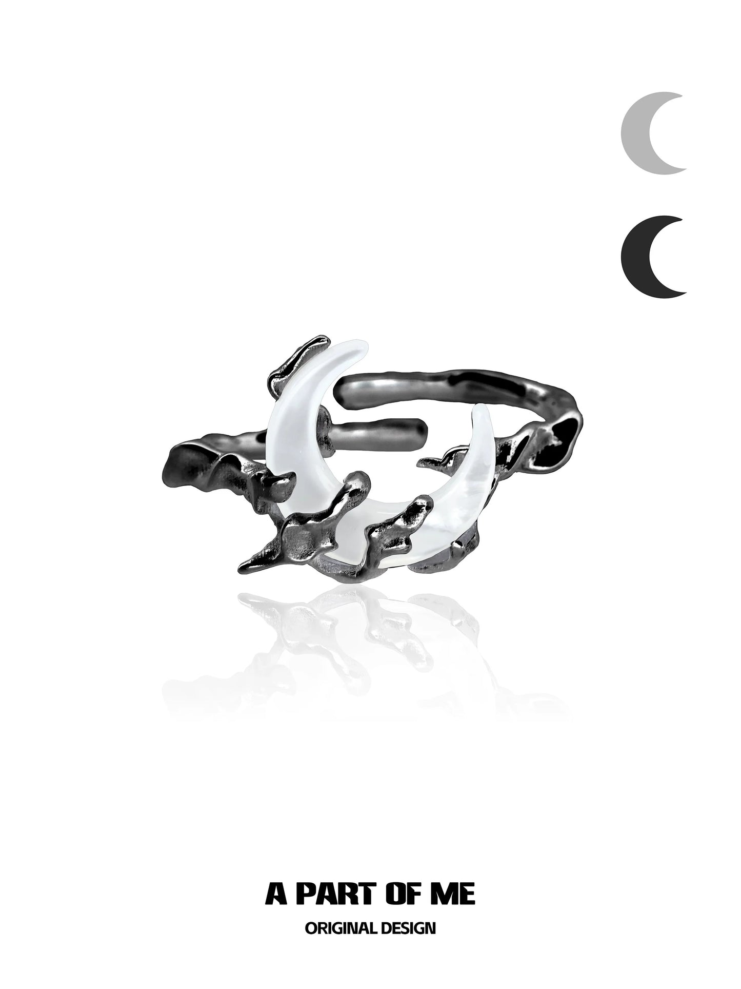 A PART OF ME bone orchid moon ring with a unique twisted design and contrasting colors
