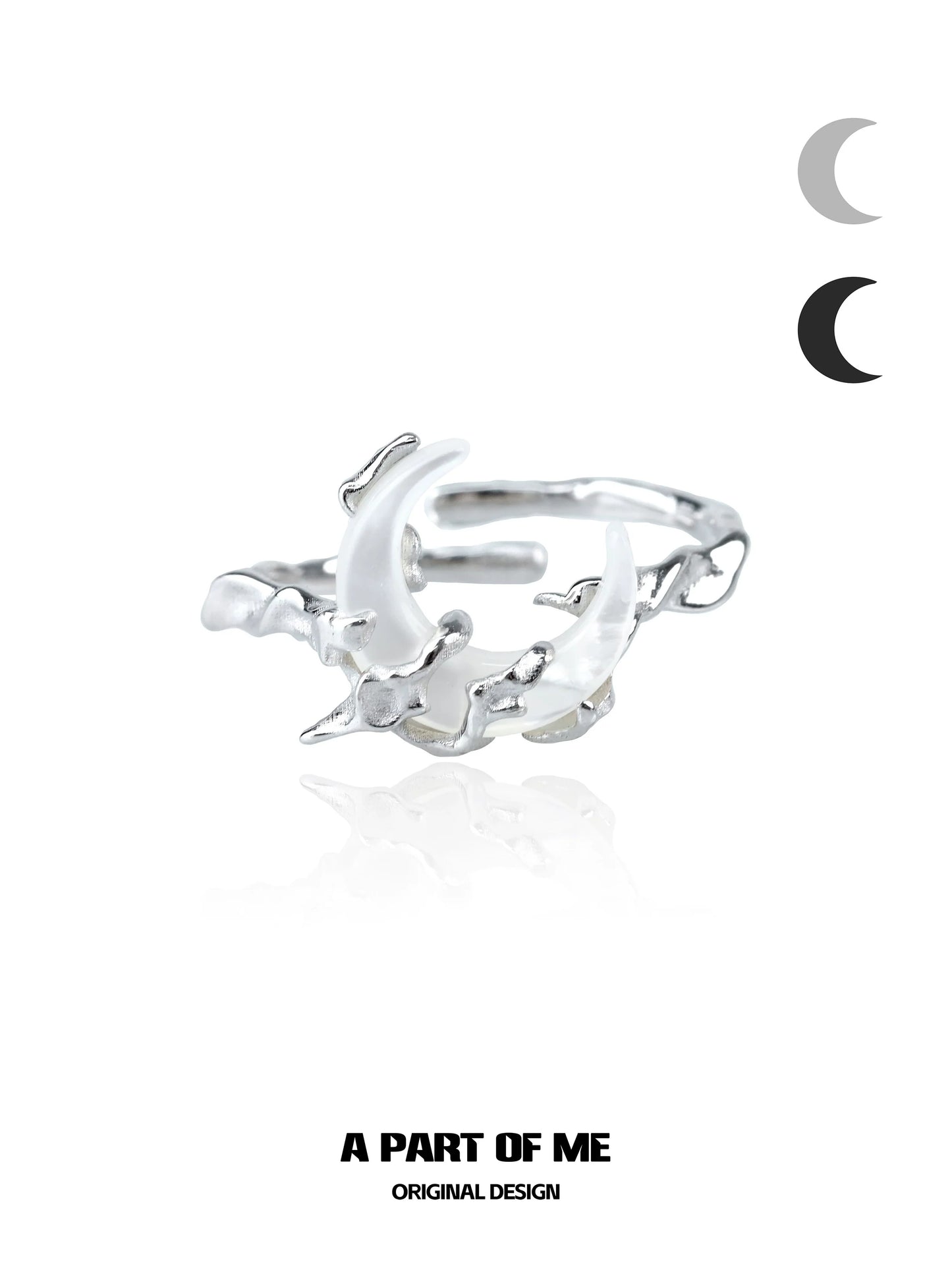 Bone orchid moon ring by A PART OF ME featuring a unique crescent design in polished silver