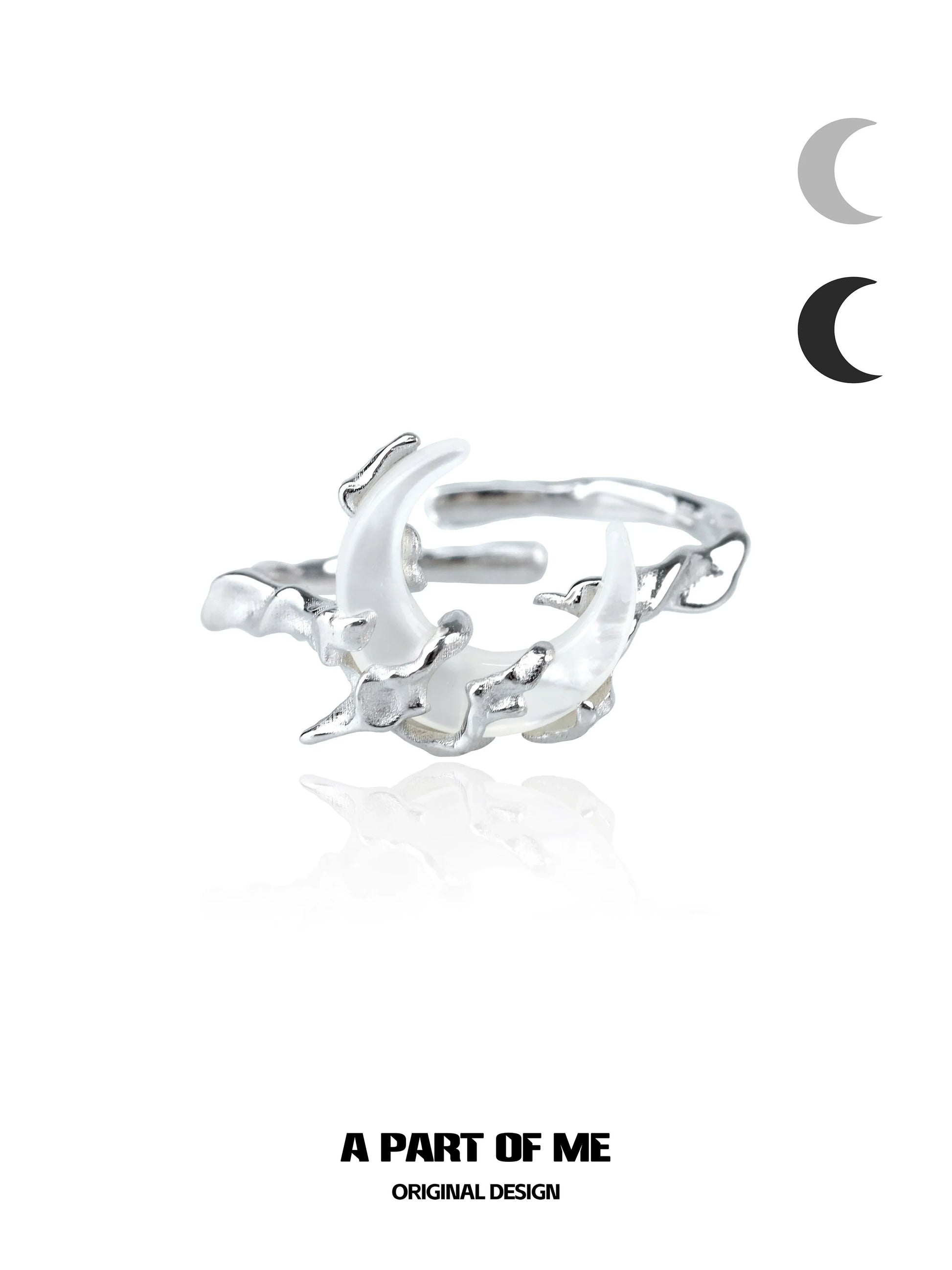 Bone orchid moon ring by A PART OF ME featuring a unique crescent design in polished silver