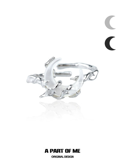Bone orchid moon ring by A PART OF ME featuring a unique crescent design in polished silver