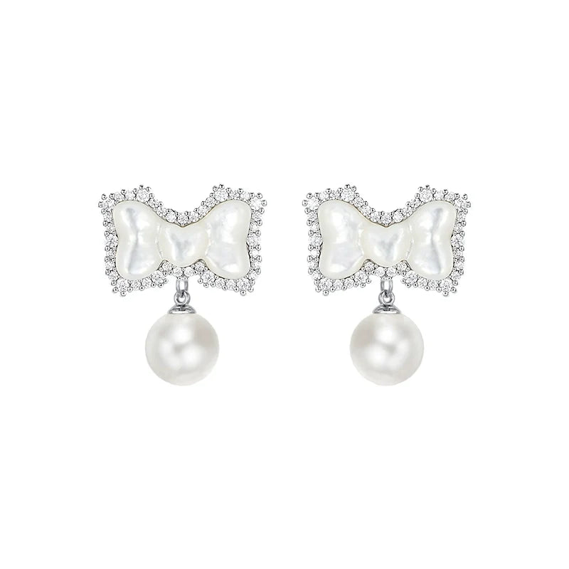 SUN HUNTER Bow Pearl Earrings with Elegant Bow Design and Charming Pearl Drop
