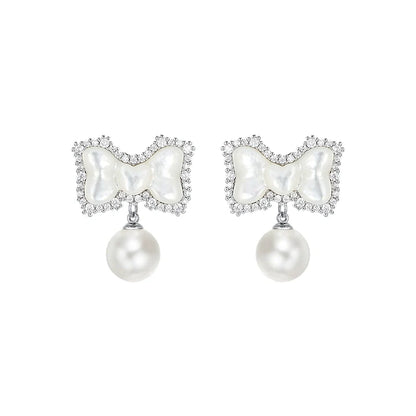 SUN HUNTER Bow Pearl Earrings with Elegant Bow Design and Charming Pearl Drop