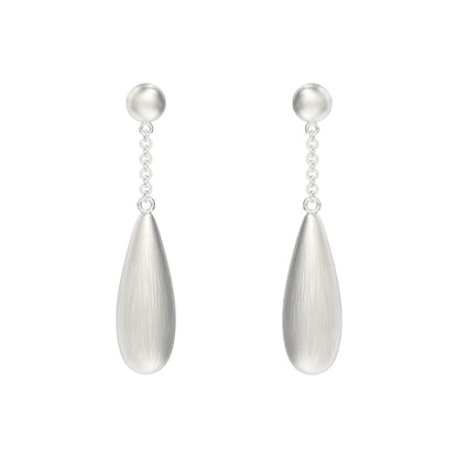 Elegant brushed teardrop earrings by SUN HUNTER with sleek silver finish and hanging design