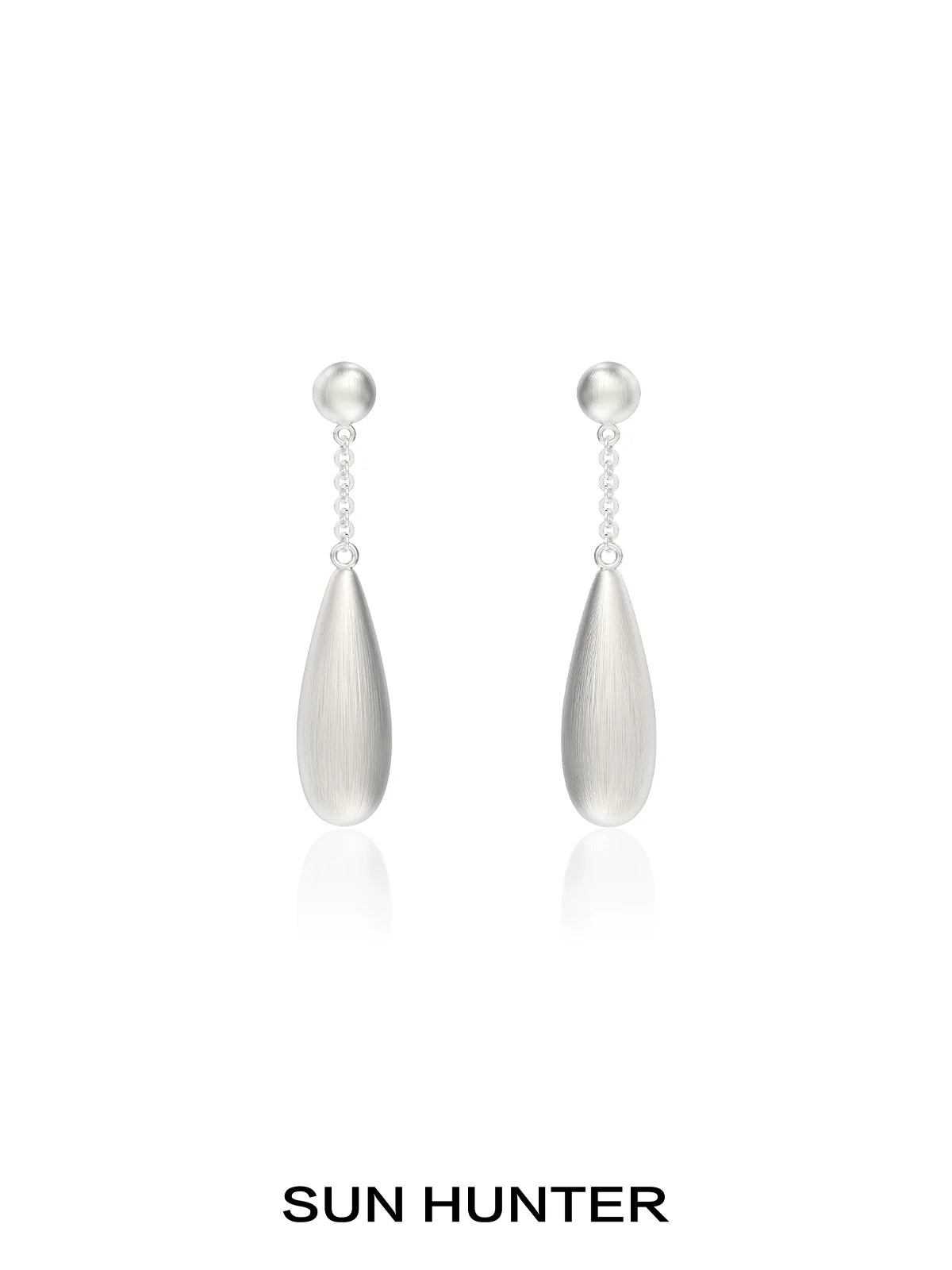 Elegant SUN HUNTER brushed teardrop earrings with silver finishes and classic design