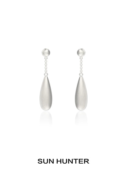 Elegant SUN HUNTER brushed teardrop earrings with silver finishes and classic design