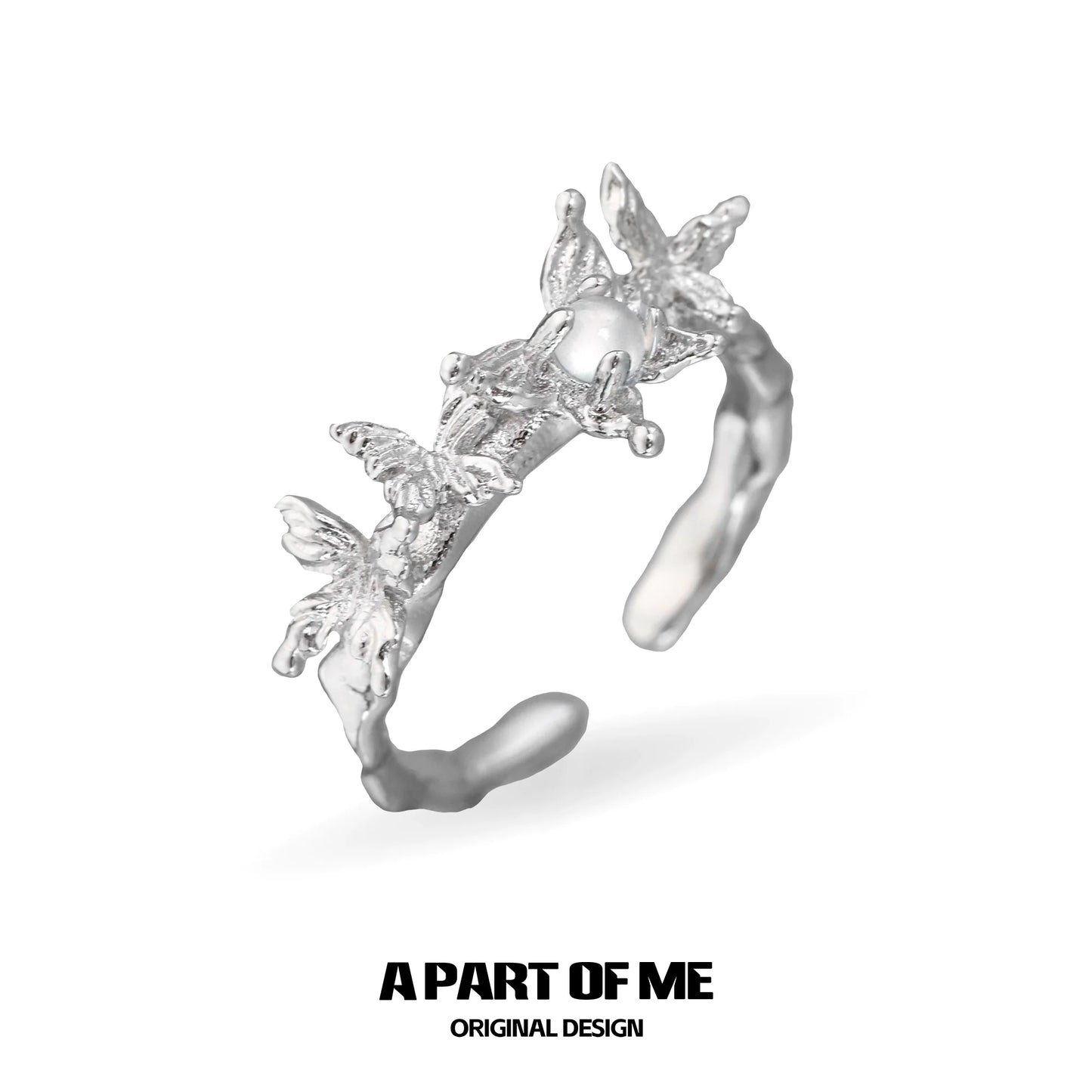 Butterfly agate ring with a delicate design featuring beautiful butterflies in a silver finish