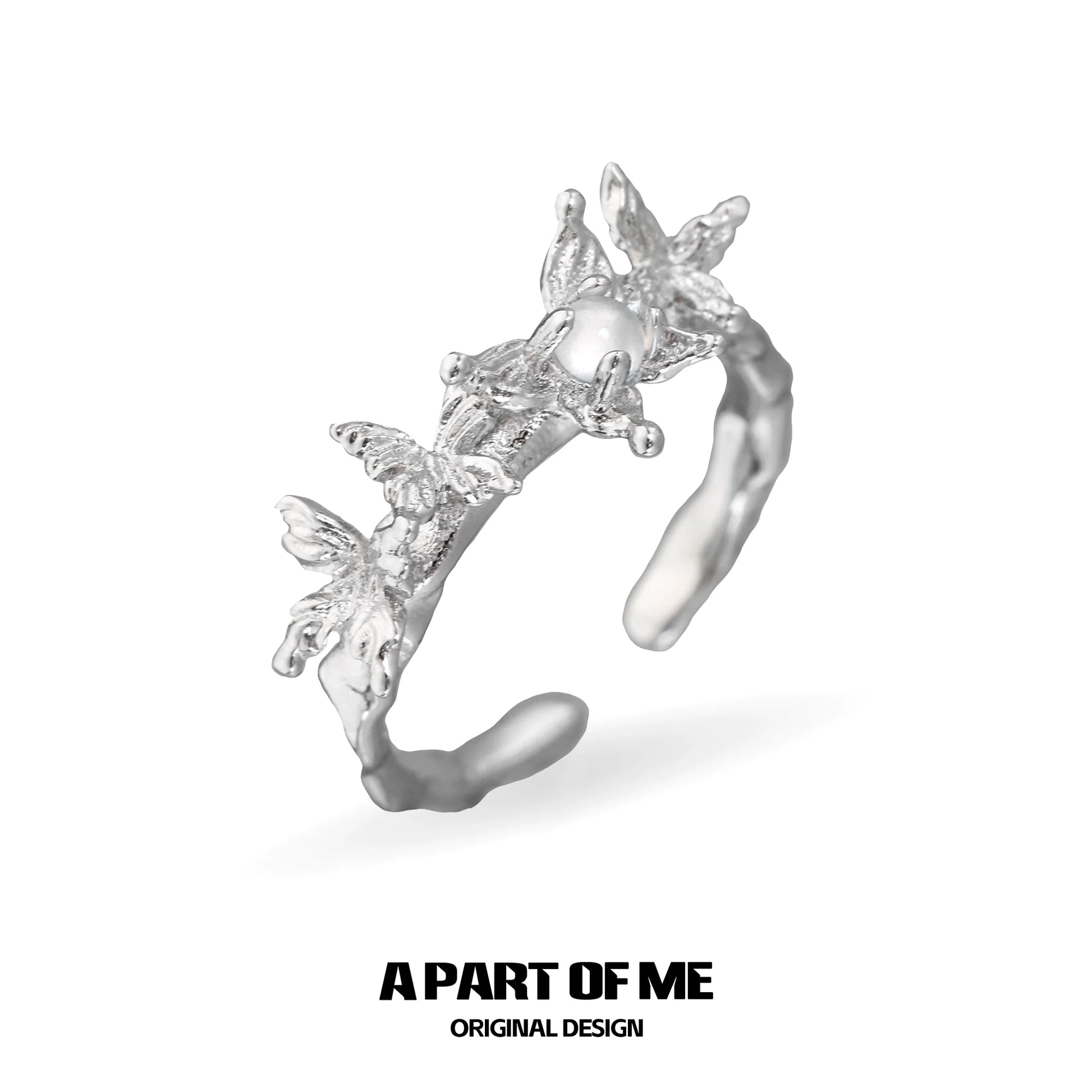 Butterfly agate ring with a delicate design featuring beautiful butterflies in a silver finish