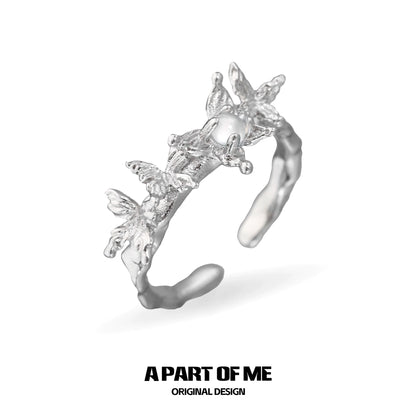 Butterfly agate ring with a delicate design featuring beautiful butterflies in a silver finish