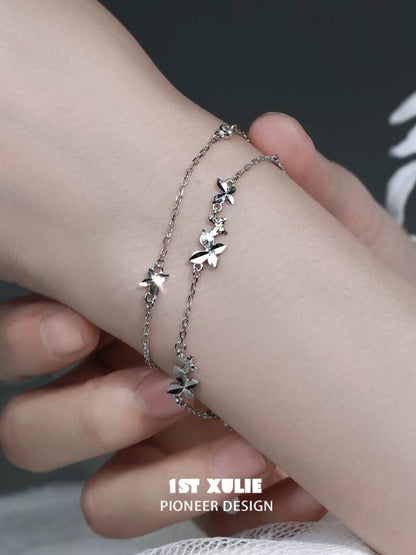 Butterfly double chain bracelet by 1STXULIE featuring elegant silver butterfly charms